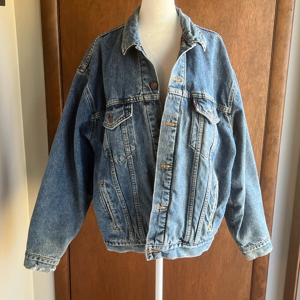 Levi’s VTG 90s Plaid Flannel Lined Denim Jean Trucker Jacket | L